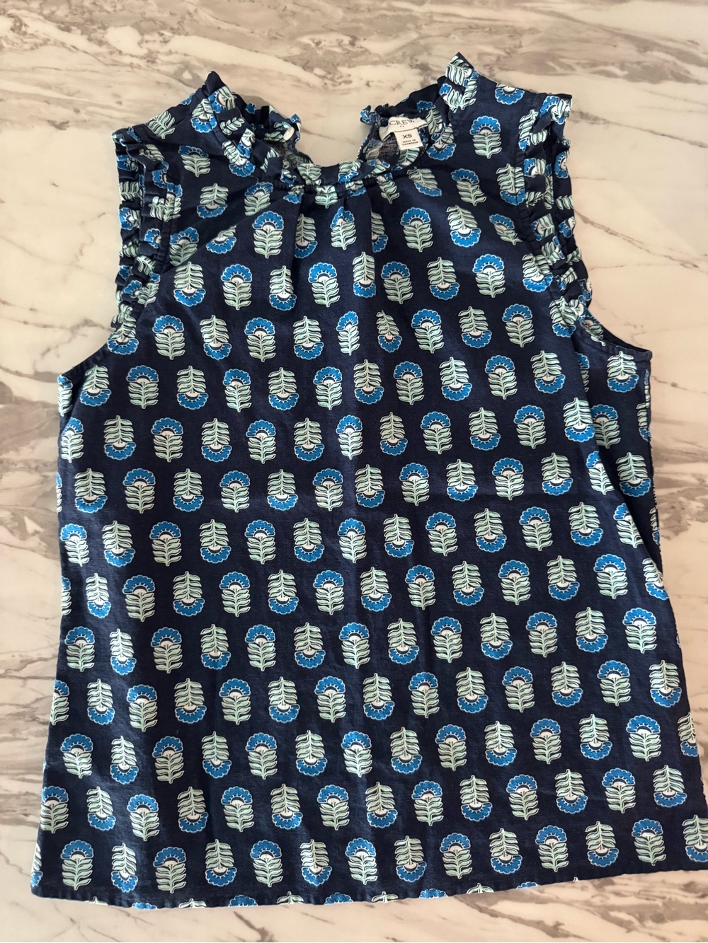 J. Crew Factory Navy Blue Floral Print Ruffle Tank Top
